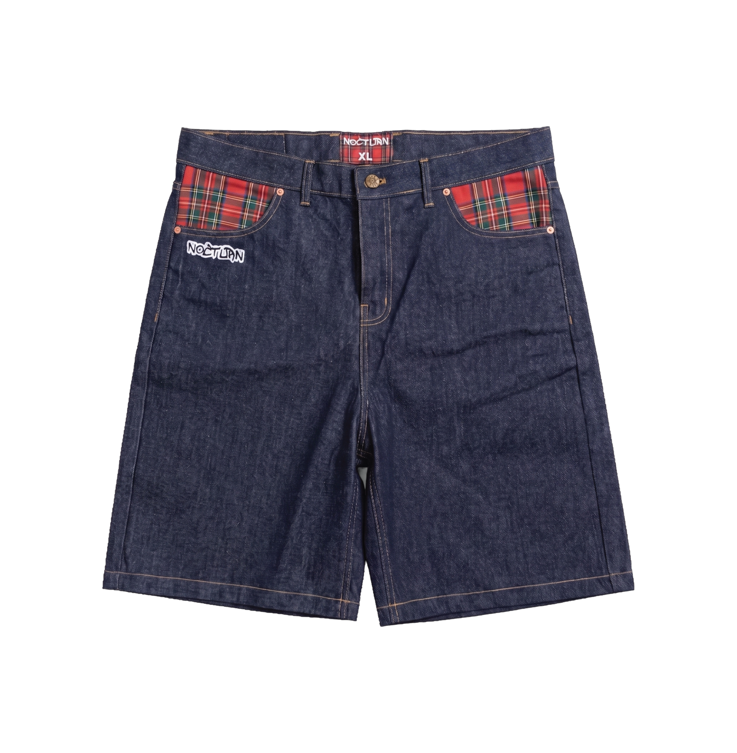 Indigo Jorts (TARTAN POCKETS)